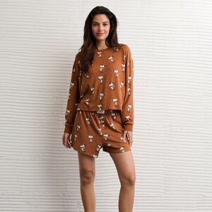 Aerie Brown Snoopy Print Sleep Set